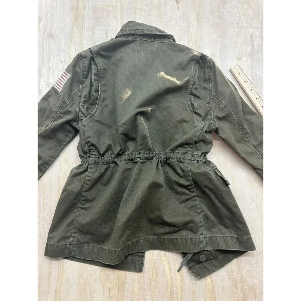 Polo Ralph Lauren Green Military Jacket Coat USA Flag Patch Child Size S 6‎